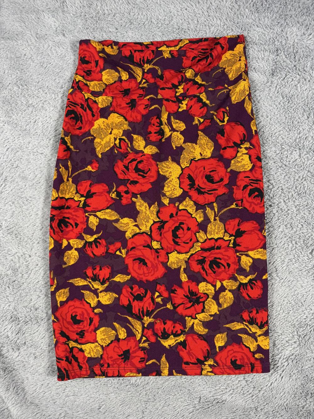 LuLaRoe Skirt Womens XS Multicolor Floral Knit Pencil Knee Length Stretch Casual